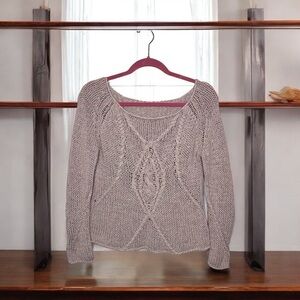 Luisa Cerano Women's Size 8 Light Purple Chunky Knit Boat Neck Pullover Sweater